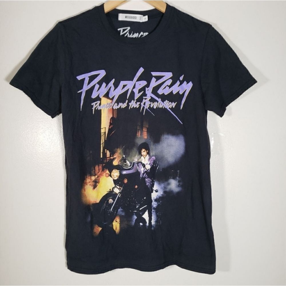 Missguided Prince and the Revolution Purple Rain Black Casual Tee Size S